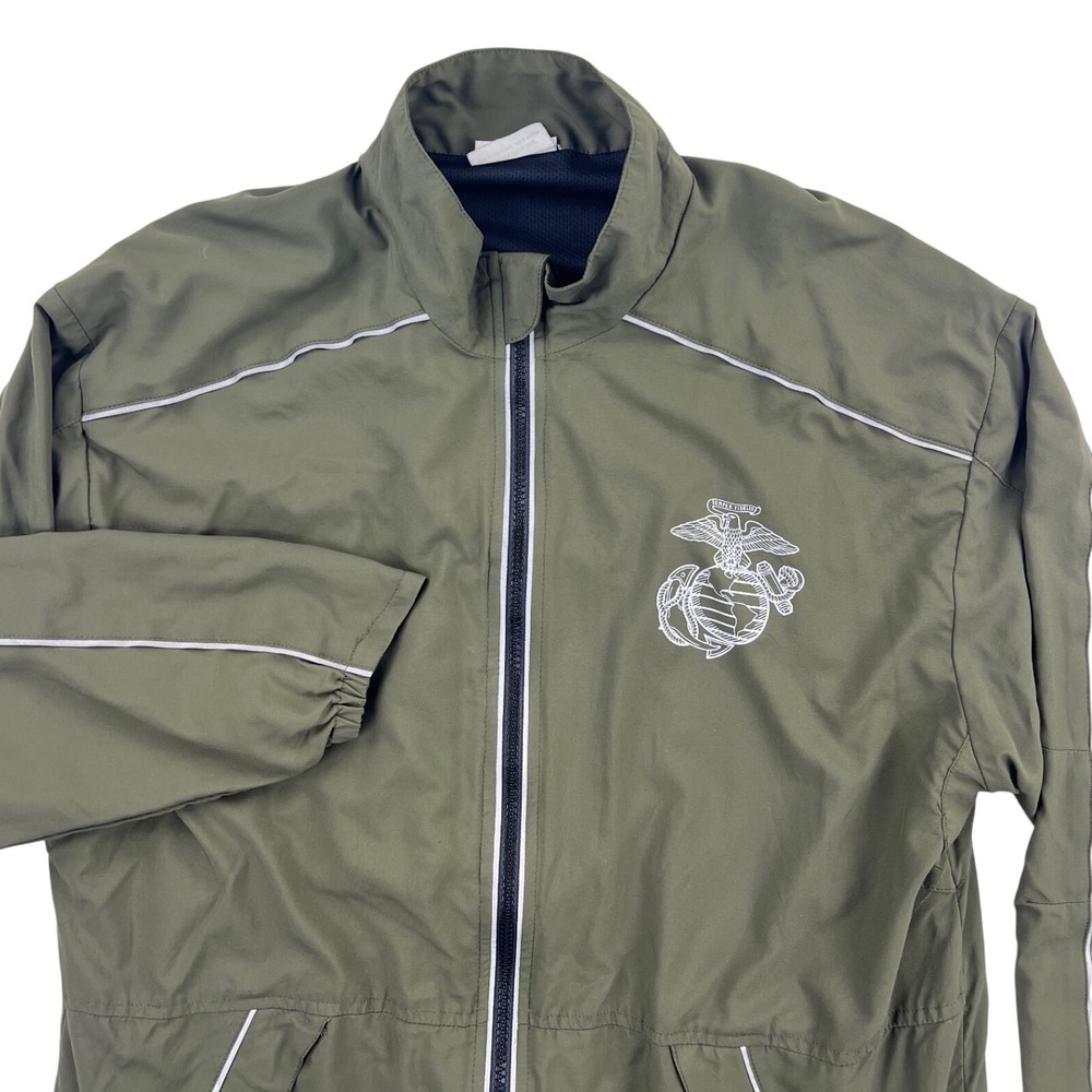 US Marines Running Jacket Men's SMALL‎ Green Full Zip Lightweight Windbreaker